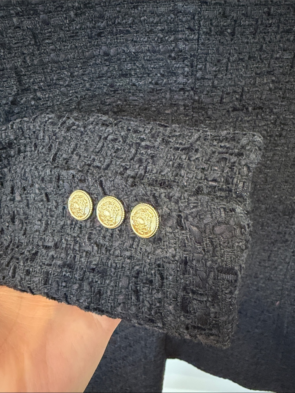 Zara Black Textured Double-Breasted Blazer with Gold Buttons - Picture 6 of 7